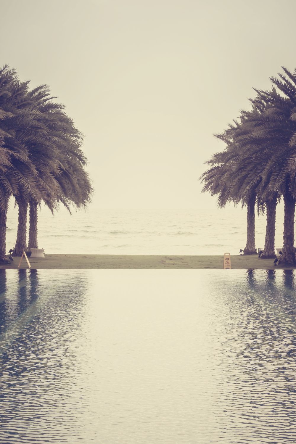 Tranquil photo of pool with palm trees on each side to represent relief of panic attacks
